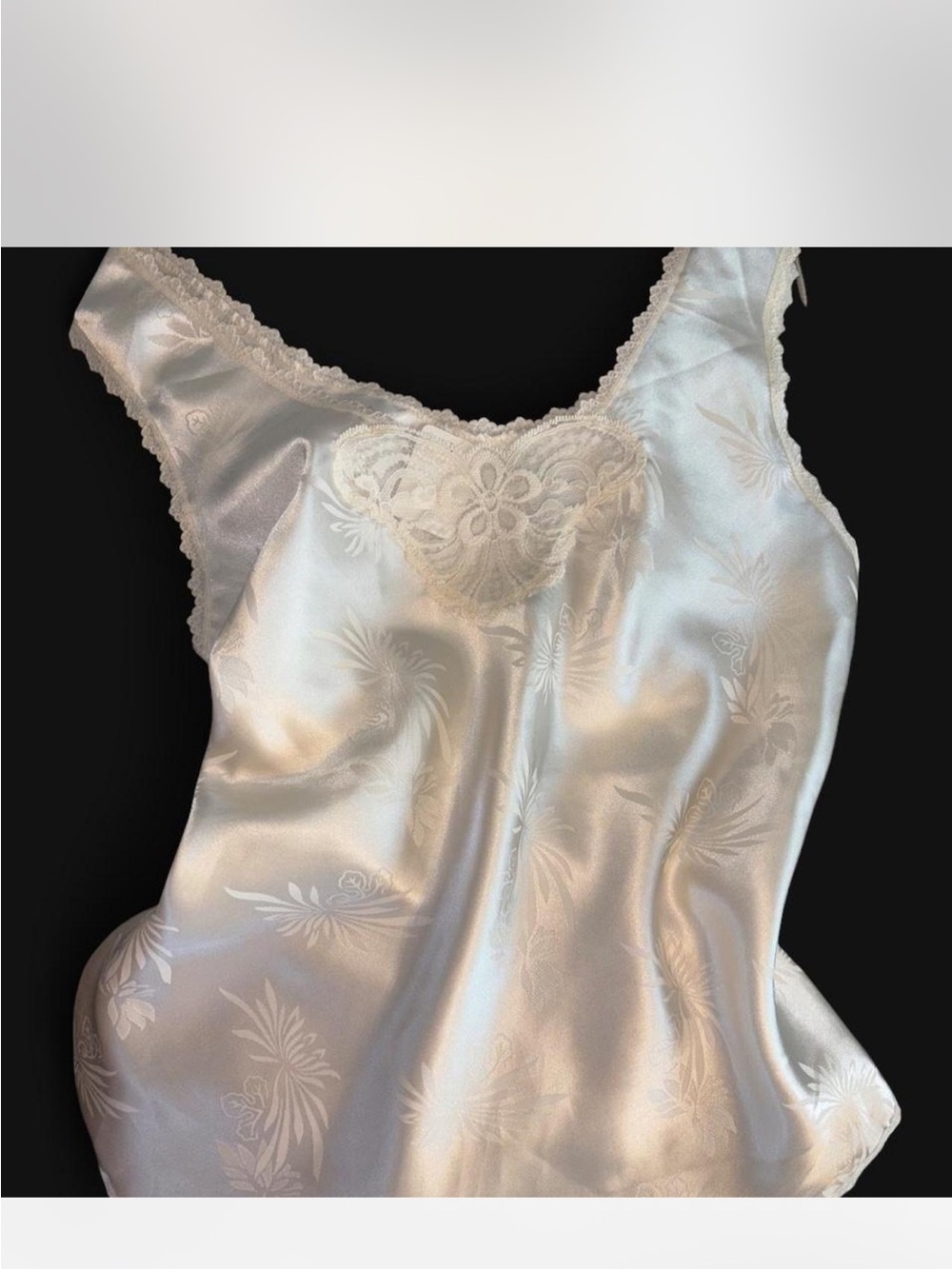 Silky Lace-Trim White Satin Slip Top